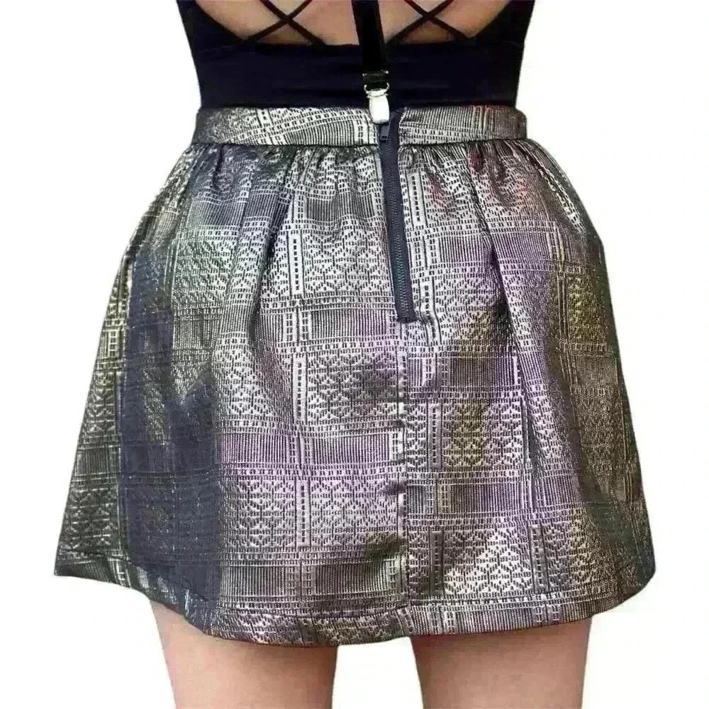 Topshop Womens Gold Black Mini Skirt Sz2 Metallic Bubble Club Night Out Y2K - Picture 6 of 16